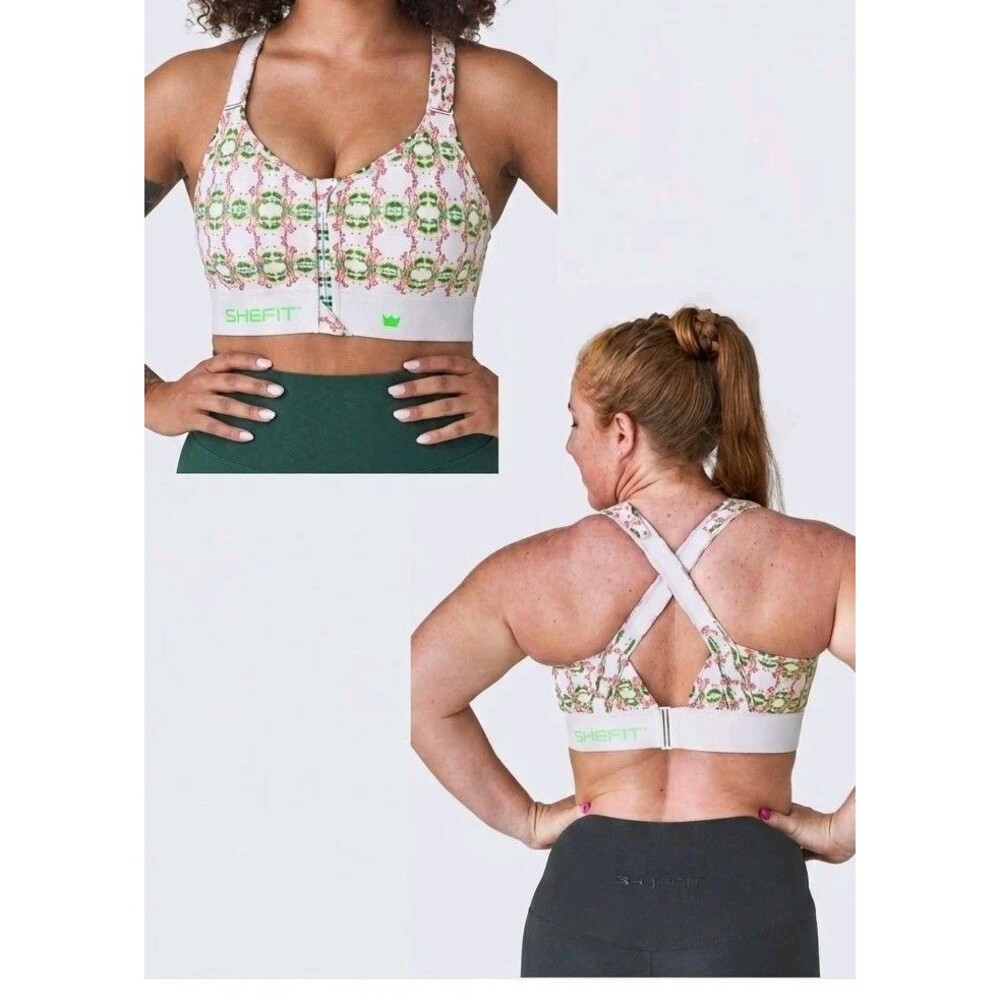 SHEFIT Ultimate Sports Bra Sz 1Luxe XL Front Zip High Impact Adjustable Floral